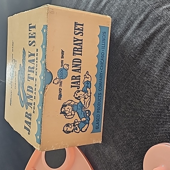 Vintage "Round the Clock with Baby" Jar and Tray set. PINK. Pristine condition. - Picture 7 of 12